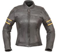 Modeka Iona Chaqueta de cuero de la motocicleta de las señoras, negro-amarillo, tamaño 46 para Mujer