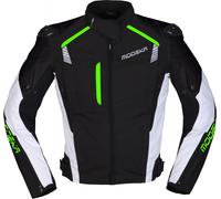 Modeka Lineos Chaqueta textil para motocicleta, negro-blanco-verde, tamaño M