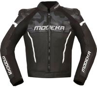 Modeka Valyant Chaqueta de cuero de motocicleta, negro-blanco, tamaño 52 para Hombres