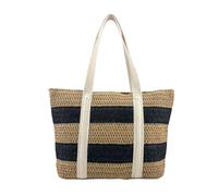 MODELISA - Bolso Tote Rafia Paja Hombro Playa Verano Grande Mujer (Marrón/Negro)