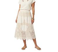 MODELISA - Falda Larga de Encaje para Mujer, Falda Midi Boho Chic de Cintura Alta Elástica Estilo Playero Casual Vintage (FR/ES, Letras, S, M, Regular, Regular, Beige)