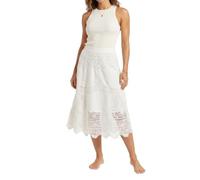 MODELISA - Falda Larga de Encaje para Mujer, Falda Midi Boho Chic de Cintura Alta Elástica Estilo Playero Casual Vintage (FR/ES, Letras, L, XL, Regular, Regular, Blanco)