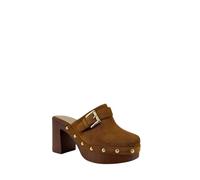 MODELISA - Zuecos con Plataforma de Tacón Ancho con Hebilla y Tachuelas Decorativas para Mujer (Camel, Sistema Tallas Calzado EU, Adulto, Mujer, Números, Mediano, 40)