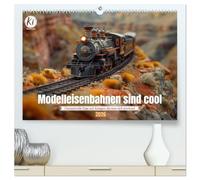 Modelleisenbahnen sind cool (hochwertiger Premium Wandkalender 2026 DIN A2 quer), Kunstdruck in Hochglanz: Kleine Züge, große Träume: Die Welt der KI generierten Modelleisenbahnen