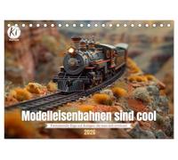 Modelleisenbahnen sind cool (Tischkalender 2026 DIN A5 quer), CALVENDO Monatskalender: Kleine Züge, große Träume: Die Welt der KI generierten Modelleisenbahnen