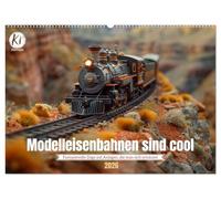 Modelleisenbahnen sind cool (Wandkalender 2026 DIN A2 quer), CALVENDO Monatskalender: Kleine Züge, große Träume: Die Welt der KI generierten Modelleisenbahnen