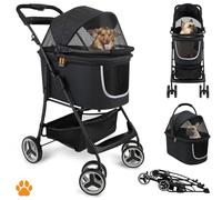 Modelo CECE 2 en 1 - Cochecito de mascotas, cesta extra para la compra, plegado fácil, uso con el armazón del cochecito o desmontable como transportín seguro para mascotas, col. Negro
