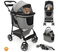 Modelo CECE 2 en 1 - Cochecito de mascotas, cesta extra para la compra, plegado fácil, uso con el armazón del cochecito o desmontable como transportín seguro para mascotas, col. Gris