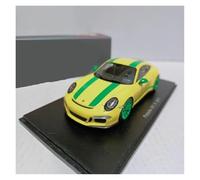 Modelo De Coche A Escala 1/43 Porsche 911 R 2017 - Modelo De Coche De Resina con Rayas Verdes Y Amarillas Ideal para Estantería De Libros Adultos Miniatura De Colección