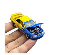 Modelo De Coche A Escala 1:64 para Nissan God of War GTR32 Feijin Spoon Painting Alloy Car Model Souvenirs Hobby Azul Y Amarillo Miniatura De Colección