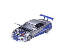 Modelo De Coche A Escala Colección De Adornos para Coche De Calle Nissan GT-R R34 C-West Versión Modificada Aleación Azul Plateada Escala 1:64 Miniatura De Colección