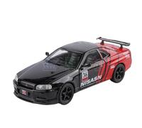 Modelo de Coche Escala 1:32 For Nissan GTR R34 GT-R R35 Modelo De Coche De Aleación Rápido Y Furioso Sonido Y Luz Pull Back Colección de Coches Modelo(Black Red)
