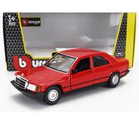 Bburago Mercedes 190E (1987): Modelo de Coche a Escala 1:24, Puertas móviles, Rojo (18-21103R)