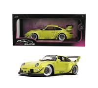 Modelo de coche fundido a escala 1:18 compatible con Porsche RWB Genki Yellow Jada Pink Slips 36472