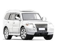 Modelo de coche fundido a presión a escala 1/32, compatible con Mitsubishi Pajero V97, modelo de coche de aleación SUV, dirección de absorción de impacto, sonido y juguete de coche ligero (Light gray)