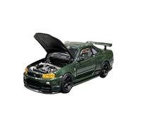 Modelo De Coche Vintage 1:64 para Nissan Skyline GTR R34 Crs Ver Nismo Modelo Coche De Aleación Gris-Verde Decoración Adorno Fundido A Presión Decoraciones De Mesa(Green)