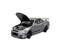 Modelo De Coche Vintage 1:64 para Nissan Skyline GTR R34 Crs Ver Nismo Modelo Coche De Aleación Gris-Verde Decoración Adorno Fundido A Presión Decoraciones De Mesa(Silver)