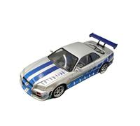 Modelo De Coche Vintage Nissan Skyline GT-R R34 - Modelo De Coche De Aleación Azul Y Plateado (Escala 1/43) Decoraciones De Mesa
