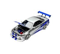 Modelo De Coche Vintage Nissan Skyline GTR R34 FNF - Modelo Deportivo Aleación Azul Plateado Escala 1:64 Ideal para Adultos Y Amantes Los Coches Decoraciones De Mesa