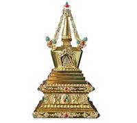 Modelo de estupa budista tibetana, aleación dorada y resina, figura decorativa con piedras preciosas coloridas, 17 cm de altura, meditación zen para decoración del hogar