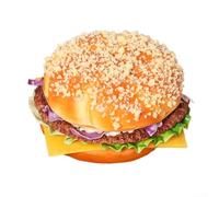 Modelo de exhibición de hamburguesas PU para marketing de la industria alimentaria, mejora del entorno minorista, bibliotecas de recursos escolares y desarrollo basado en juegos (carne de res con