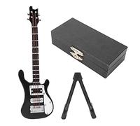 Modelo de guitarra de madera en miniatura con soporte y caja, mini simulación de madera de guitarra con ornamentos musicales de guitarra Regaloss para estudios en el hogar (negro)