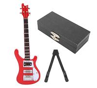 Modelo de guitarra de madera en miniatura con soporte y caja, mini simulación de madera de guitarra con ornamentos musicales de guitarra Regaloss para estudios en el hogar (negro) (rojo)