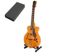 Modelo de guitarra eléctrica de madera, hueco dorado en miniatura de 7,1 pulgadas con soporte, decoración exquisita para sala de música, réplica de tilo no reproducible