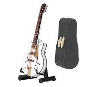 Modelo de Guitarra en Miniatura con Soporte Y Estuche, Réplica de Guitarra en Miniatura de Instrumento Musical de Casa de Muñecas Blanca para Decoración del Hogar