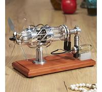 Modelo de motor de avión de 16 cilindros con hélice de 4 palas, cilindro calentado con motor de aire caliente, base de madera maciza, rotación de ventilador, experimento científico