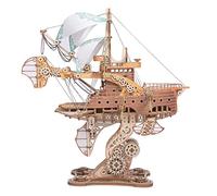 Modelo de nave espacial de fantasía de madera 3D, artesanía de obra maestra "Le Tour du Monde en Quatre-vingts Jours", kits de rompecabezas Steampunk 3D, adorno de escritorio y regalos para adultos