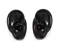 Modelo de oreja humana de silicona suave - 1 par de maniquíes de práctica realistas for sutura y exhibición de joyas(Black)