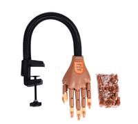 Modelo de práctica de manos y dedos para arte de uñas, mano de ejercicio artificial flexible + 100 puntas de uñas postizas de color marrón nuevo