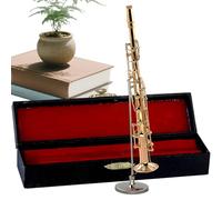 Modelo de saxofón | Ornamento de saxofón en miniatura chapado en oro | Instrumento musical de latón colección con soporte y estuche para decoración de casa de regalo de cumpleaños y Navidad