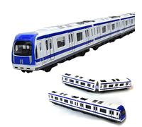 Modelo de Tren, Conjunto de 4 Piezas de Modelo de Tren de Metro de ferrocarril Urbano de aleación, Modelo de Metro/automóvil de aleación proporcional 1/64, Azul y Blanco