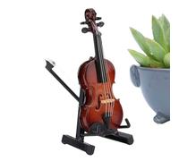 Modelo de violín en miniatura de madera, instrumento musical de violín en miniatura con soporte, accesorio de exhibición coleccionable, modelo de casa de muñecas para sala de estudio, dormitorio, sala