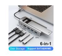 (Modelo SSD M.2 6 en 1) Concentrador USB 8 en 1 con función de almacenamiento en disco SSD M.2 SATA