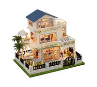 Modelo tridimensional de villa de madera - Kit de construcción de casas en miniatura con iluminación, proyecto de ensamblaje de artesanales creativas Decoraciones para el hogar |