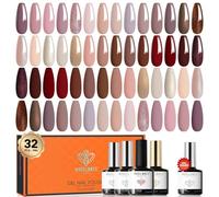 Modelones 32 Pcs Esmaltes Semipermanentes para Uñas con Base y 3 Mate&Brillante&Gliter Top Coat Semipermanente,28 Desnudo Marrón Rojo Gris Dorado Colores Esmaltes Semipermanentes