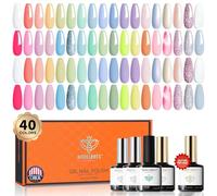 Modelones 40Pcs Esmalte de uñas de gel, 36Pcs Pastello Dreamy Collection Macaron Glitter esmalte de uñas de gel pastel Soak Off de verano, 4Pcs Nail Primer Base Matte Glossy Top Coat