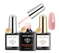 modelones 8 en One Builder Gel y Base Coat Top Coat Gel UV LED Esmalte de Uñas Set 3 x 15 ml Rubber Base UV Esmalte de uñas para modelado y Strengthener Extension Gel Manicura Nail Design Nude Rosa