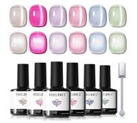 Modelones Esmaltes Semipermanentes para Uñas en Gel,6 Colores Kit Pintauñas Semipermanentes Uñas de Gel, Cat Eye Gelatina Rosa Azul Verde Serie