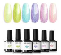 Modelones Esmaltes Semipermanentes para Uñas en Gel,6 Colores Kit Pintauñas Semipermanentes Uñas de Gel UV LED en Gel Nail Polish Esmalte Uñas para Manicura, Glitter Verde Morado Rosa claro Azul