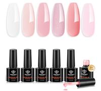Modelones Gel Construcción Uñas UV 8 en One Builder Gel 6 PCS Nude Rosa Brillo Clear Esmalte Semi Permanente para Esmalte Fortificante Uñas Extensión, Reparación, Reforzamiento, Nail Art