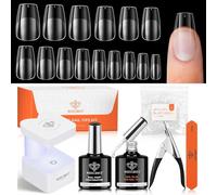 MODELONES Juego de 510 puntas de uñas y gel de pegamento, juego de 510 unidades, pegamento de uñas e imprimación para uñas de gel y mini cortadores de luz UV, 15 tamaños para extensión de uñas