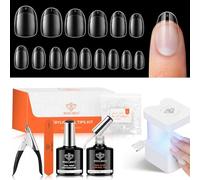 MODELONES Juego de puntas de uñas y pegamento de gel, 510 piezas, juego de puntas de uñas, pegamento para uñas de gel y mini cortadores de luz UV, 15 tamaños para extensiones de uñas, regalos de salón
