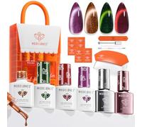 Modelones Kit Uñas Semipermanentes 4 Colores Esmaltes con Lampara UV 8W Kit Manicura Semipermanente Base Coat Top Coat, Kit Uñas de Gel para Principiantes, Purpurina Marrón Violeta