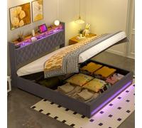 MODENVIE Conjunto Cama King Size 180x200 con Colchón Incluido, Canapé Abatible Hidráulico, LED-Bett con USB, Cama de Terciopelo Gris con Colchón Ergonómico de 7 Zonas y Somier, Estable
