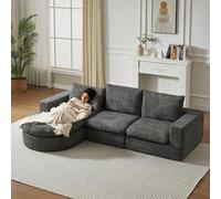 MODENVIE Sofá modular Chaise Longue Sofá Lounge con Cojín Doble,Asiento Chaise Longue Sofá cama L-Tumbona con TRES Cojines sin bastidor Sin Montaje,Gris