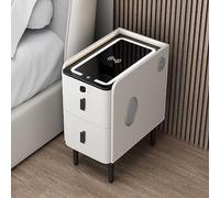 Modern 2 Drawer Nightstand with LED Lights Wireless Charging & Fingerprint Lock White Grey Orange Smart Bedside Table 3 Color Options for Stylish Bedroom Decor (30 x 40 x 50 cm)